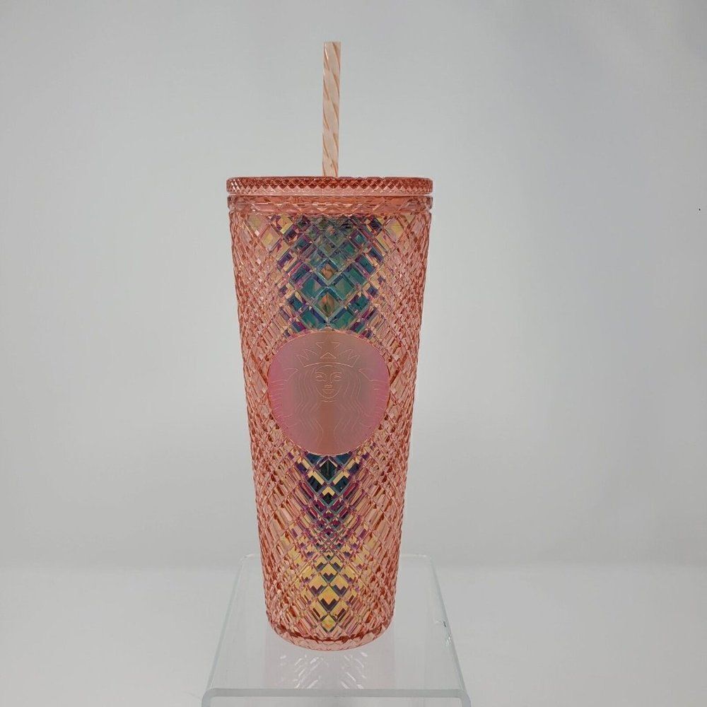 New Starbucks 2022 Winter Holiday Jeweled Stud 24oz Tumbler Cold Cup Rose Gold